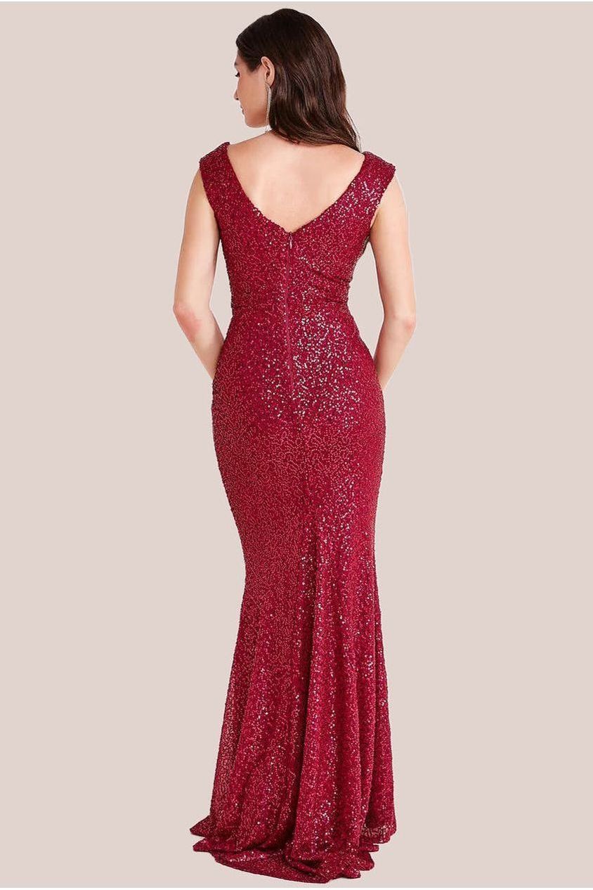 Twisted Front Sequin Maxi - Burgundy DR2723