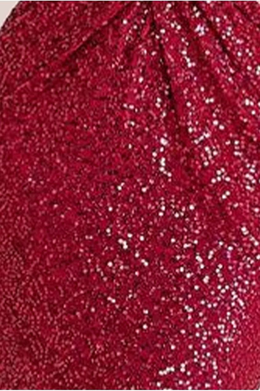 Twisted Front Sequin Maxi - Burgundy DR2723