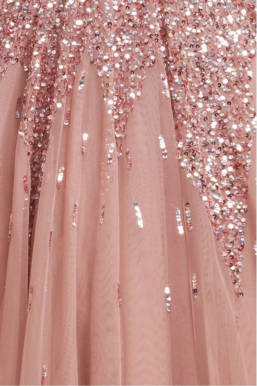 Sunray Hand Embellished Sequin A-Line Sleeveless Maxi Dress - Blush Pink DR2882