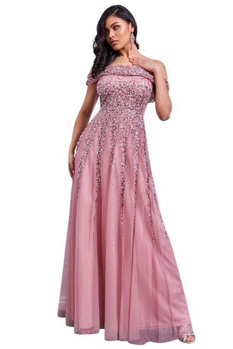 Goddiva Stephanie Prat Sequin And Chiffon Maxi - Red