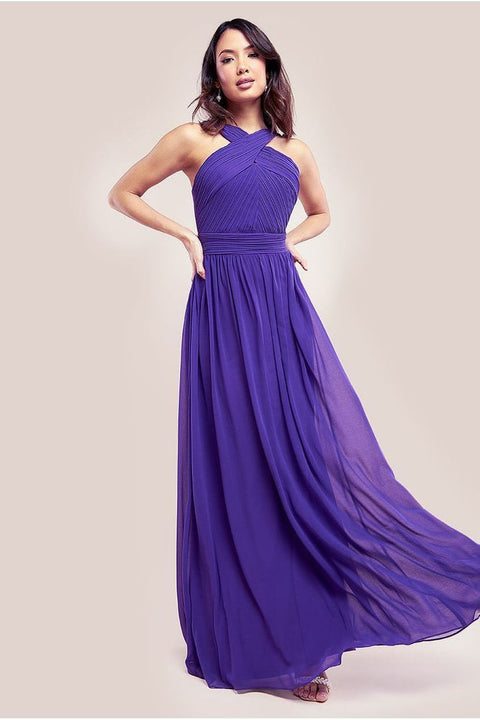 Halter Neck Chiffon Maxi Dress - Purple by Goddiva