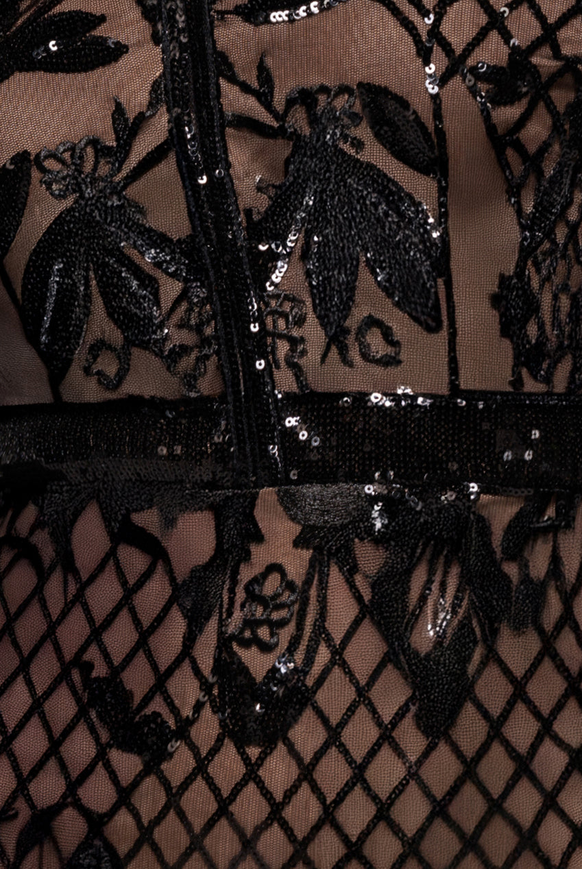 Full Sleeve Sequin Evening Dress - Black DR3196