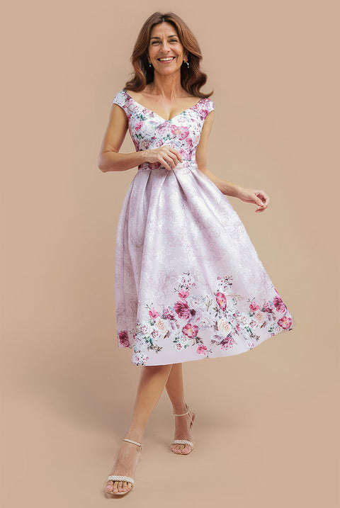 Sweetheart Floral Midi Dress - Blush Pink by Goddiva