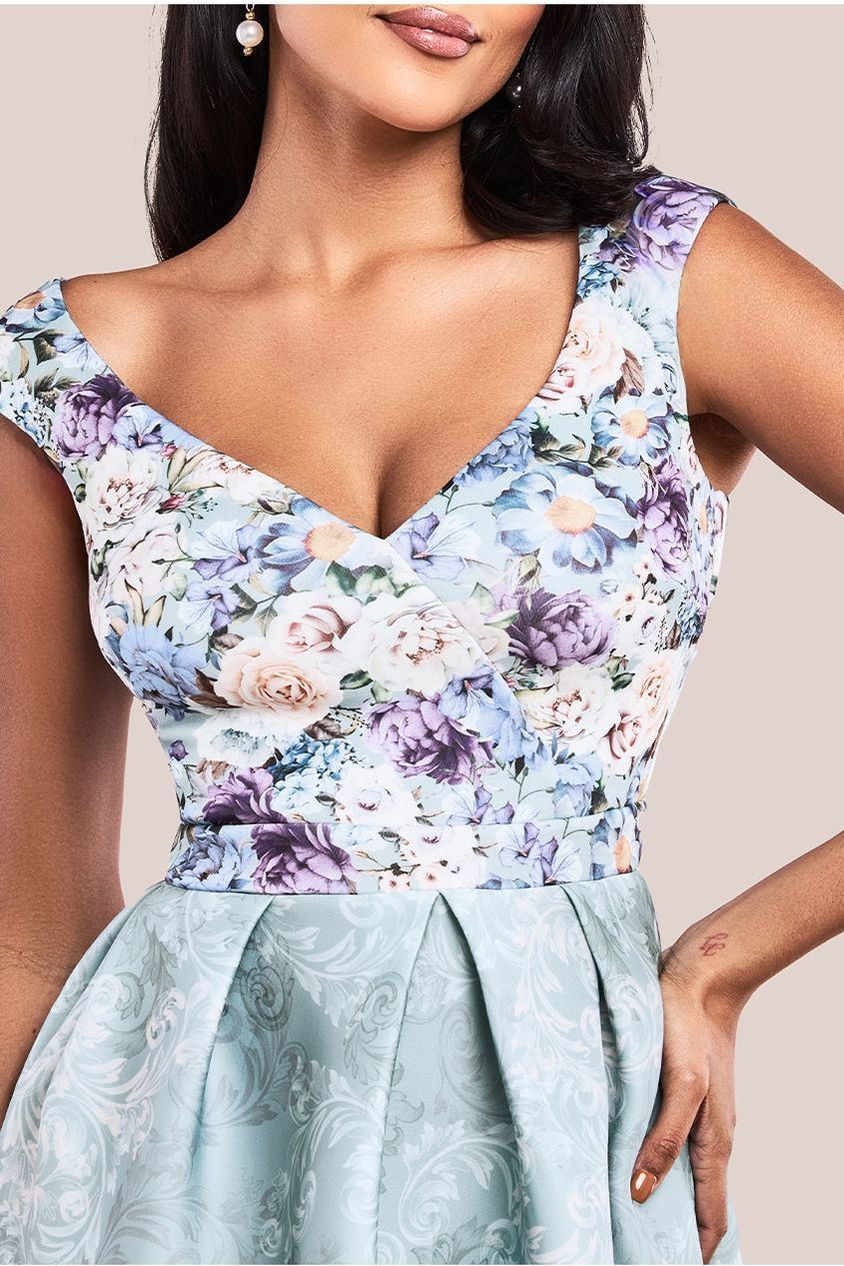Sweetheart Floral Midi Dress - Sage Green DR3207