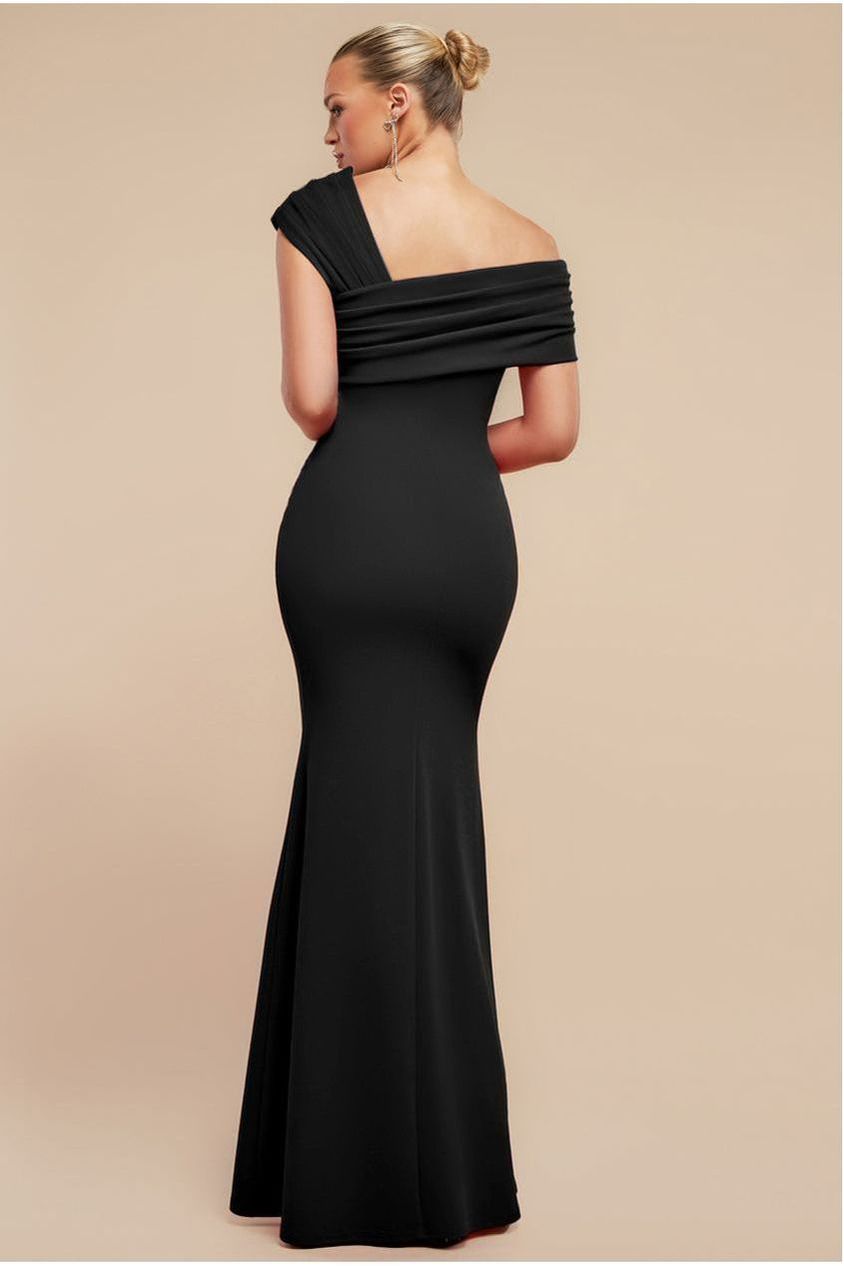 One Shoulder Evening Maxi Dress - Black DR3231