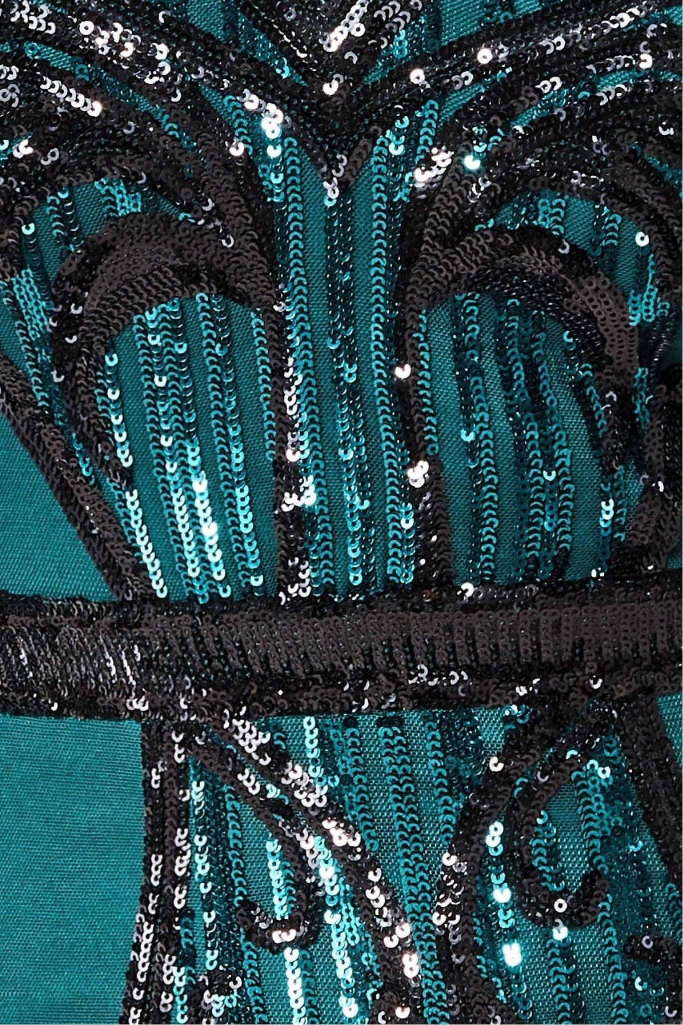 Sequin & Mesh Embroidered Maxi Dress - Emerald DR3235