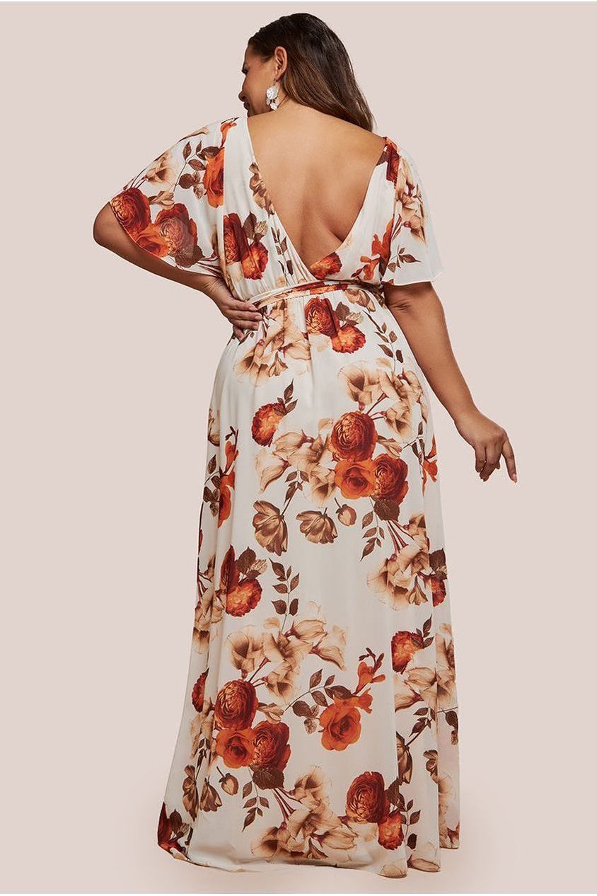 Wrap Back Flutter Sleeve Maxi - Beige DR3236P