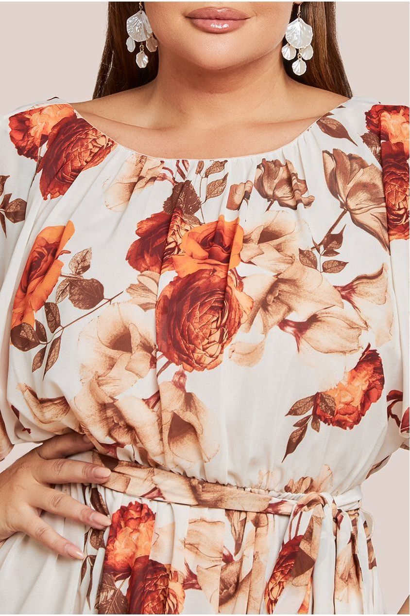 Wrap Back Flutter Sleeve Maxi - Beige DR3236P