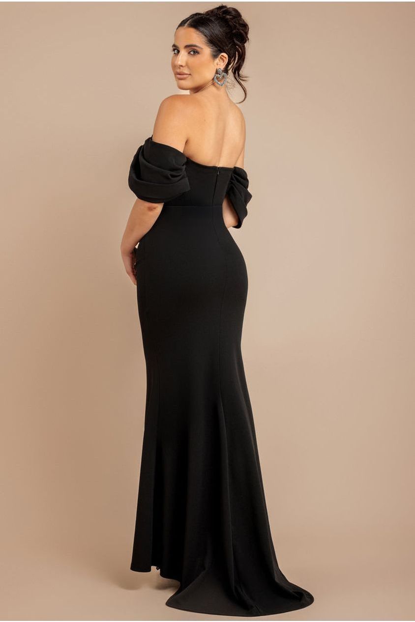 Off The Shoulder Draped Sleeve Maxi Dress - Black DR3259