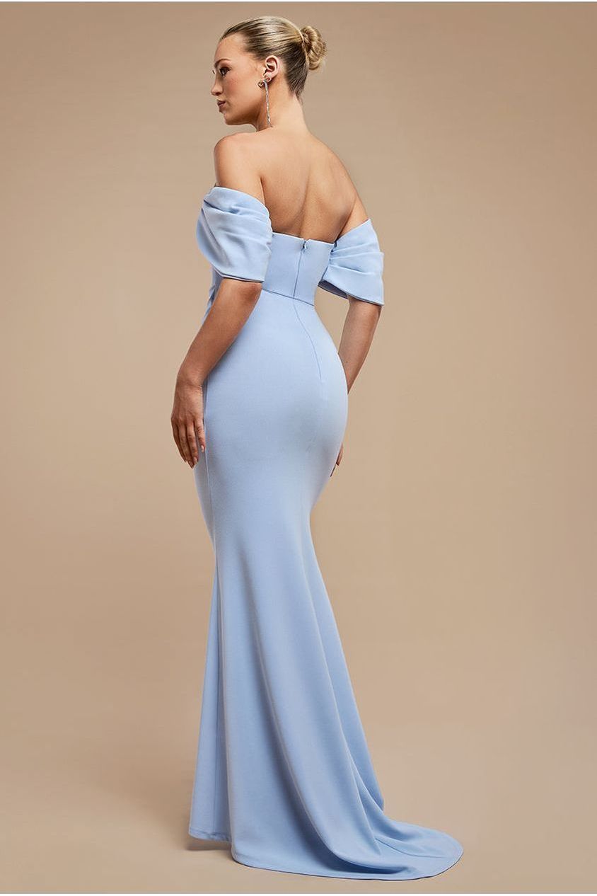 Off The Shoulder Draped Sleeve Maxi Dress - Blue DR3259