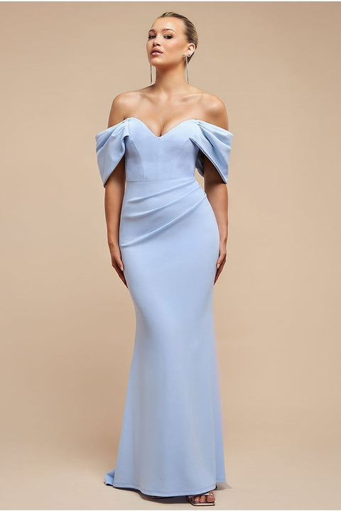 Off The Shoulder Draped Sleeve Maxi Dress - Blue by Goddiva