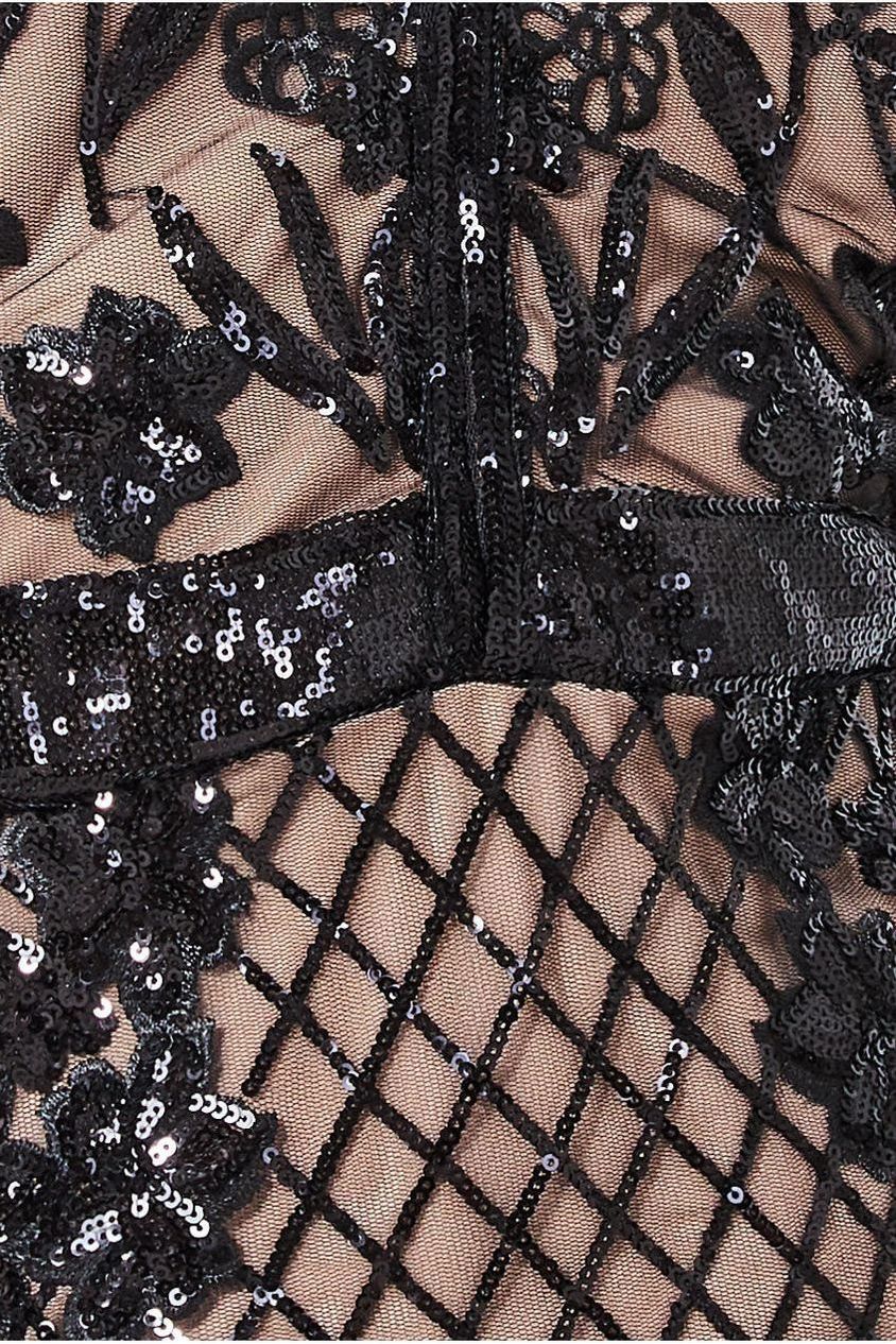 Full Sleeve Sequin Midi Dress - Black DR3269