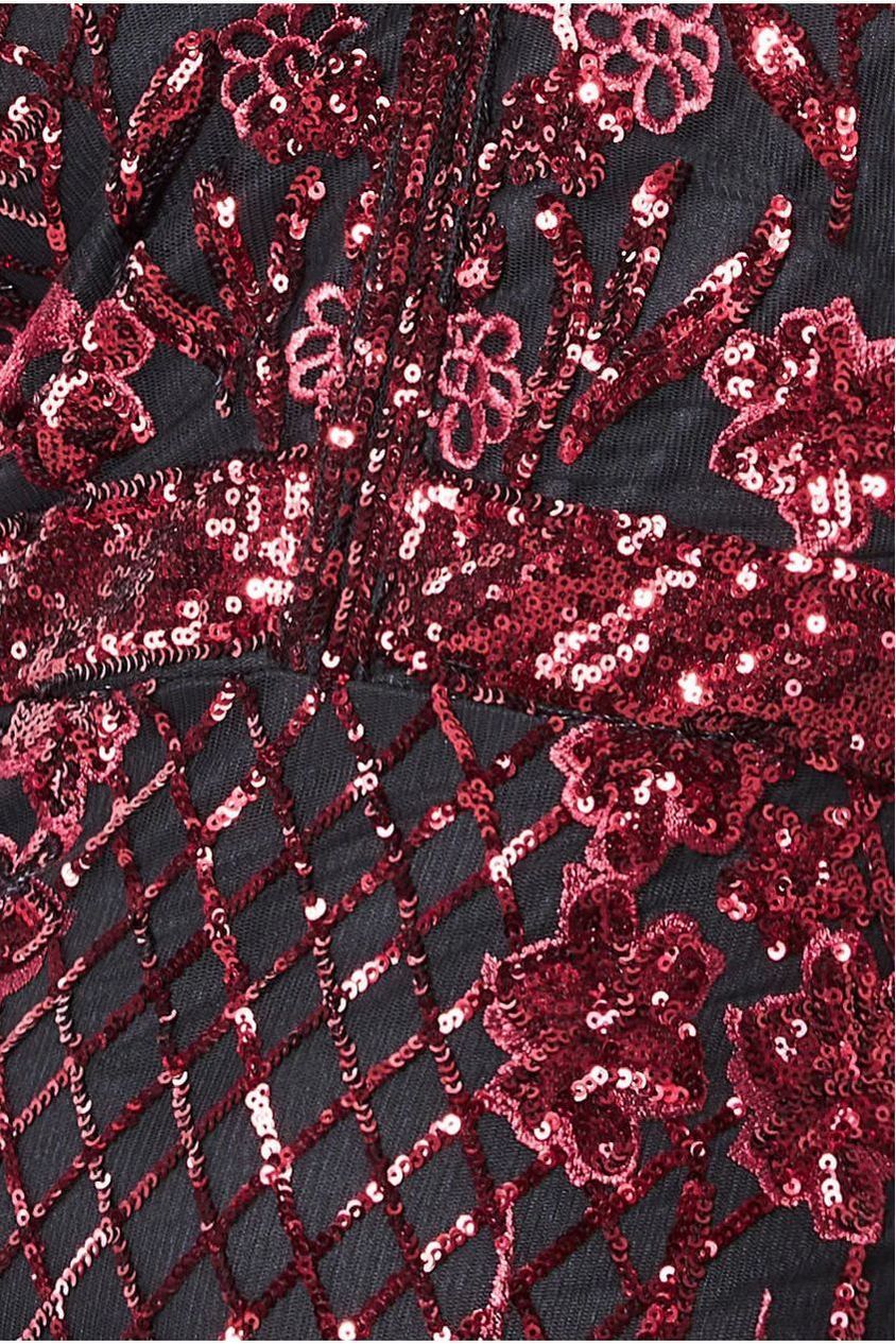 Full Sleeve Sequin Midi Dress - Wine DR3269