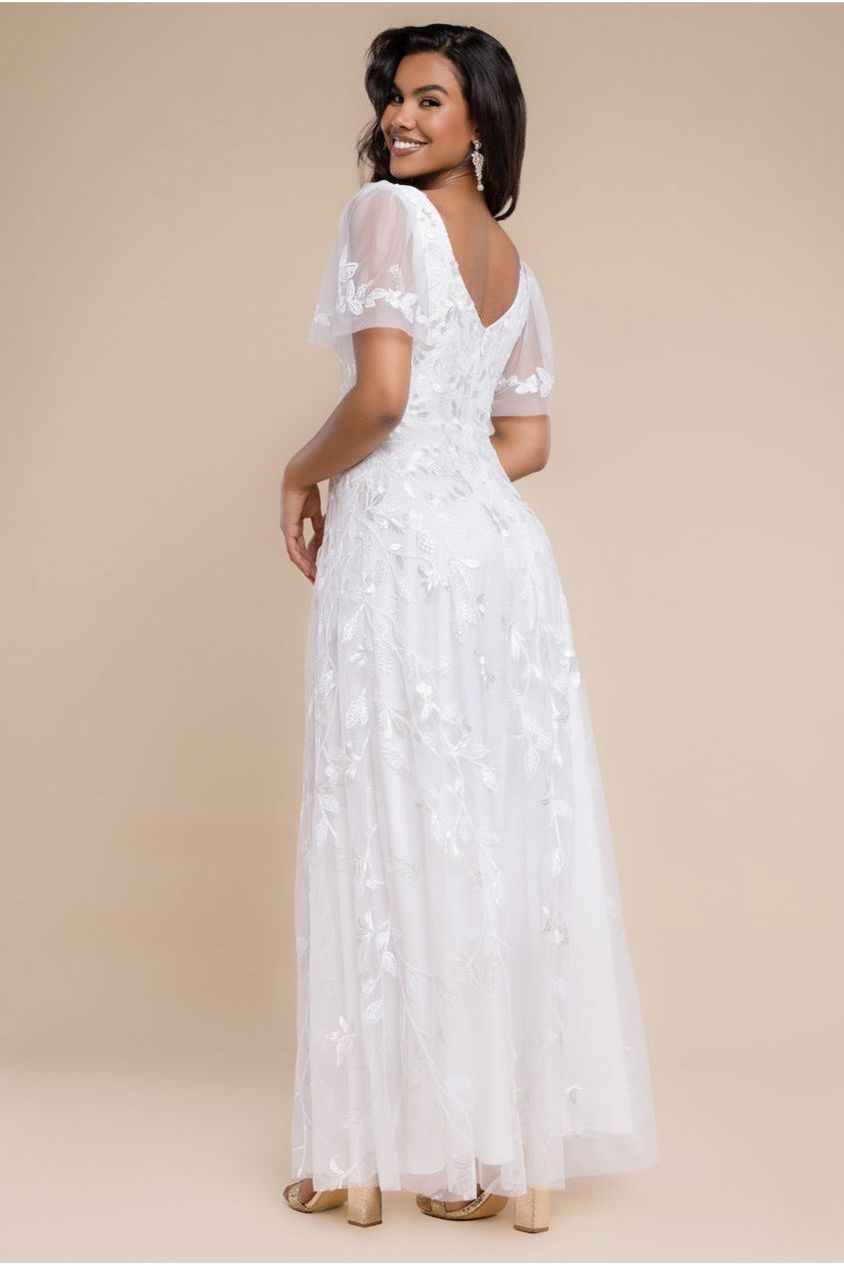 Flared Sleeve Embroidered Maxi Dress - White DR3279A