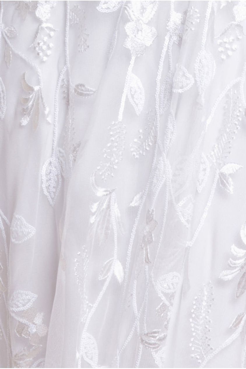 Flared Sleeve Embroidered Maxi Dress - White DR3279A