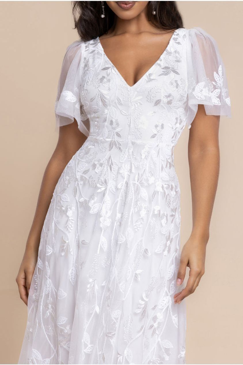 Flared Sleeve Embroidered Maxi Dress - White DR3279A