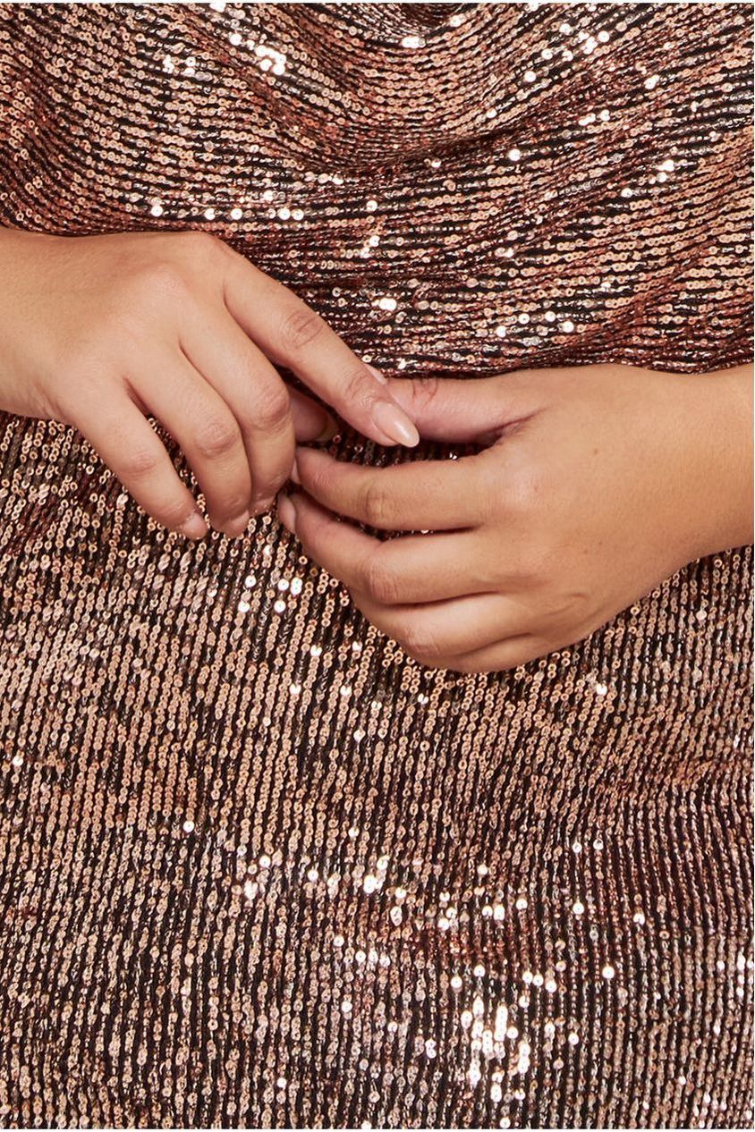 Sequin Cowl Neck Midi Dress - Champagne DR3321P