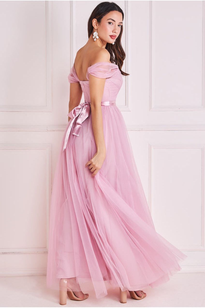 Off The Shoulder Princess Maxi Dress - Blush DR3322A
