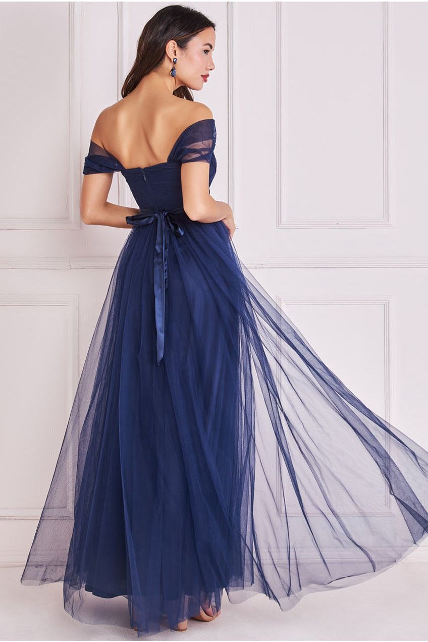 Off The Shoulder Princess Maxi Dress - Navy DR3322A