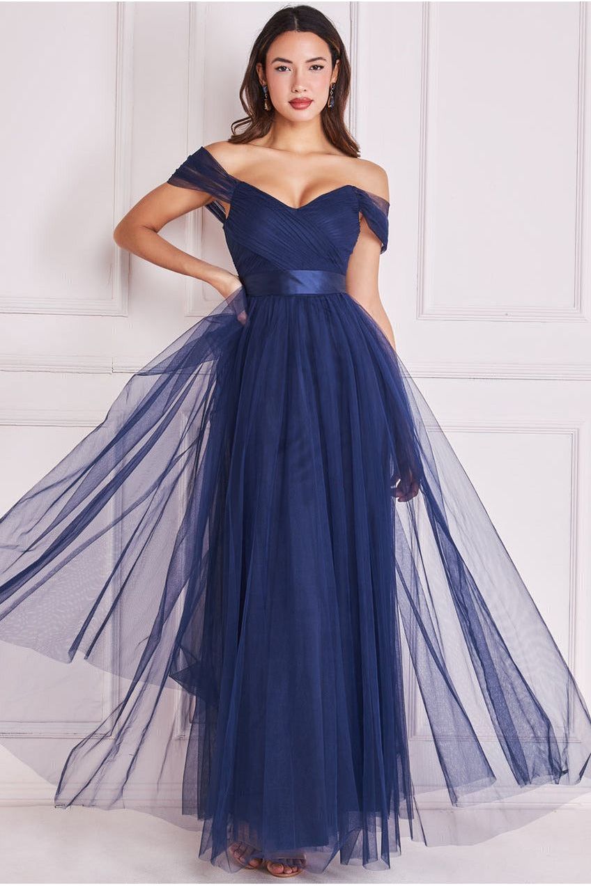 Off The Shoulder Princess Maxi Dress - Navy DR3322A