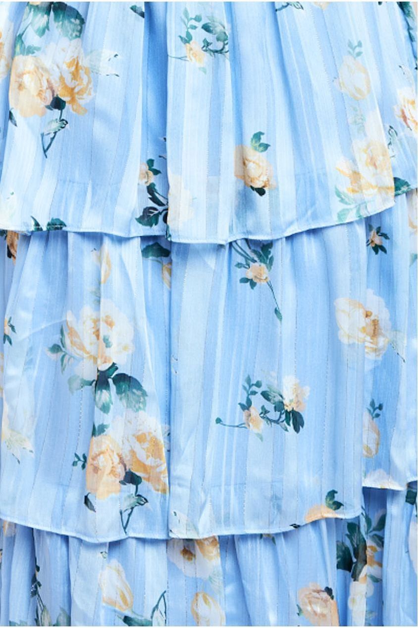 Tiered Chiffon Floral Maxi Dress - Powder Blue DR3328
