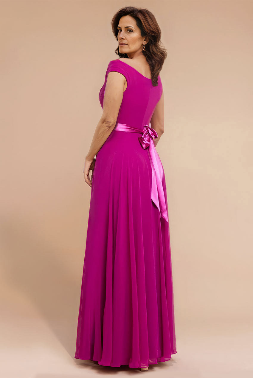 Cowl Neck Chiffon Maxi Dress - Magenta DR3335M