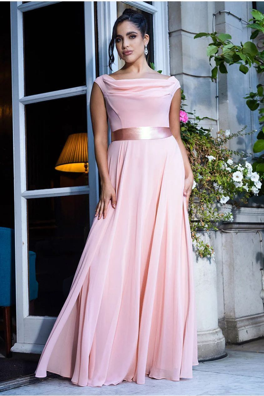 Cowl Neck Chiffon Maxi Dress - Blush Pink DR3335A
