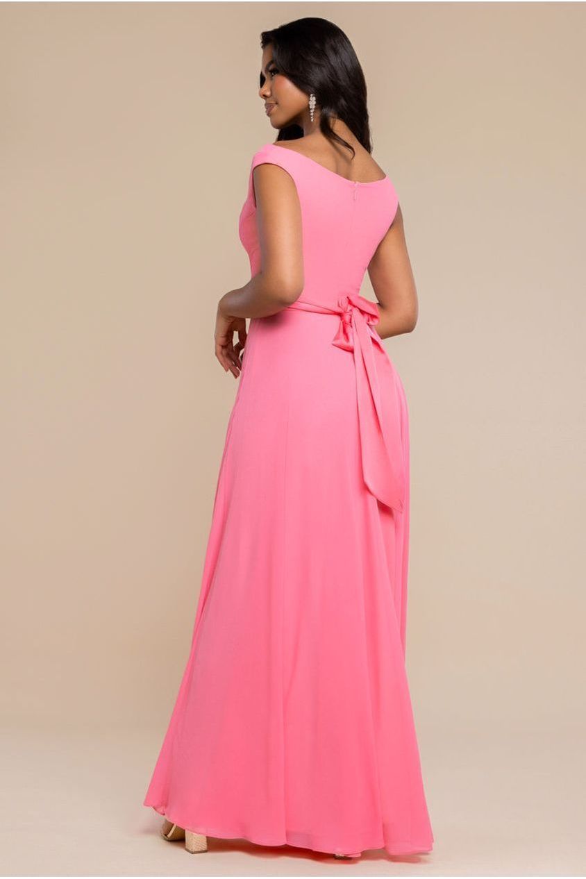 Cowl Neck A-Line Chiffon Maxi Dress - Coral DR3335A