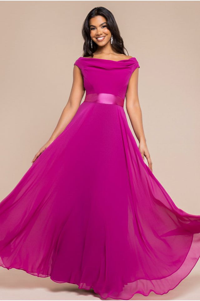 Cowl Neck Chiffon Maxi Dress - Magenta DR3335A