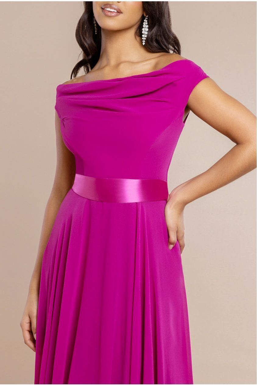 Cowl Neck Chiffon Maxi Dress - Magenta DR3335A