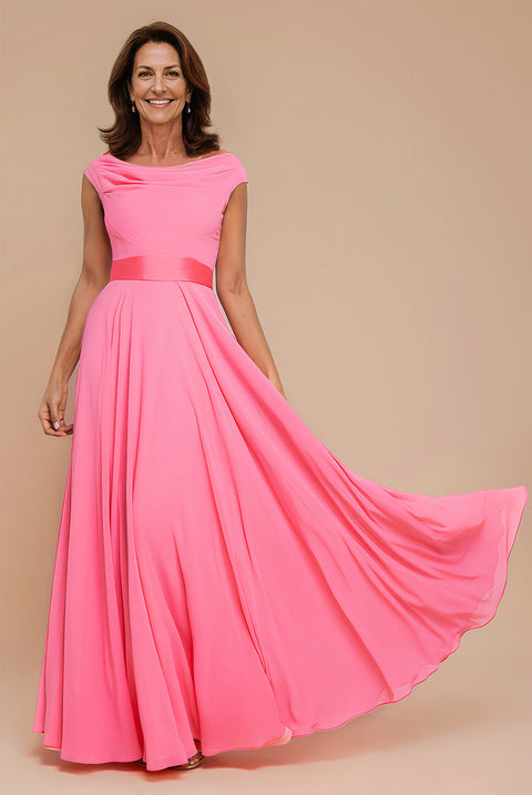 Cowl Neck A-Line Chiffon Maxi Dress - Coral by Goddiva