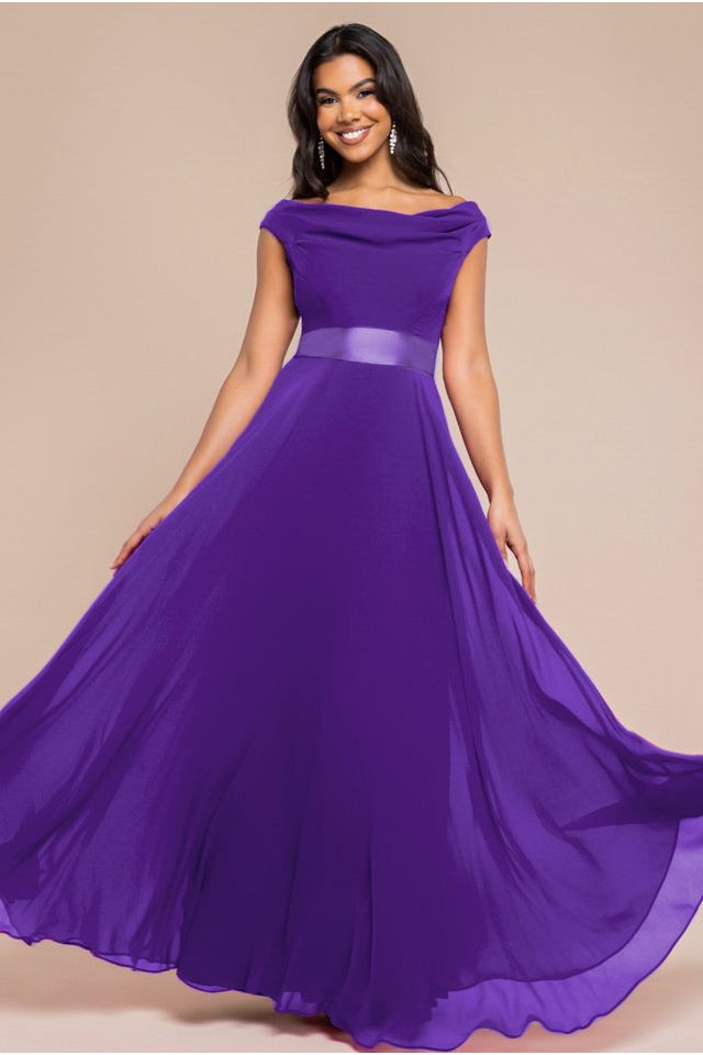 Cowl Neck Chiffon Maxi Dress - Purple DR3335A