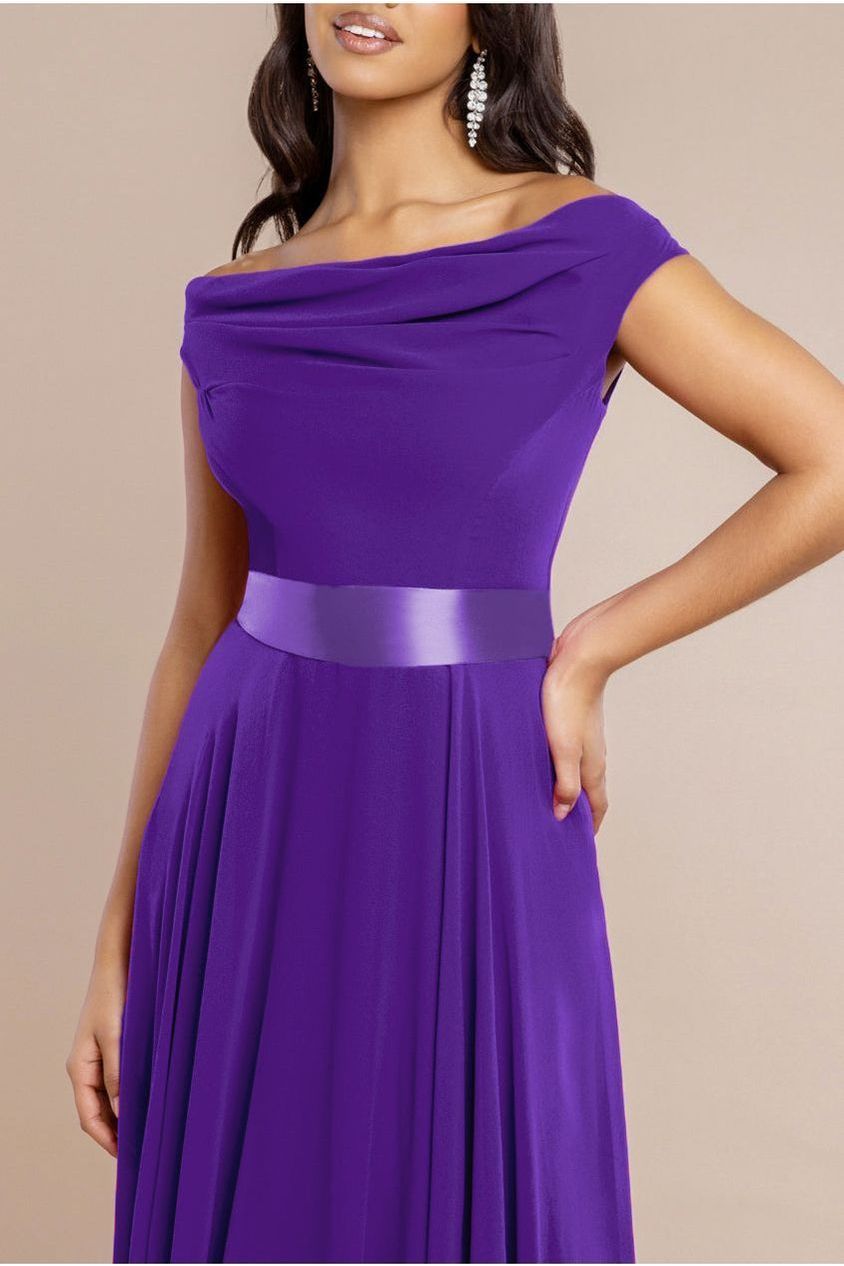 Cowl Neck Chiffon Maxi Dress - Purple DR3335A