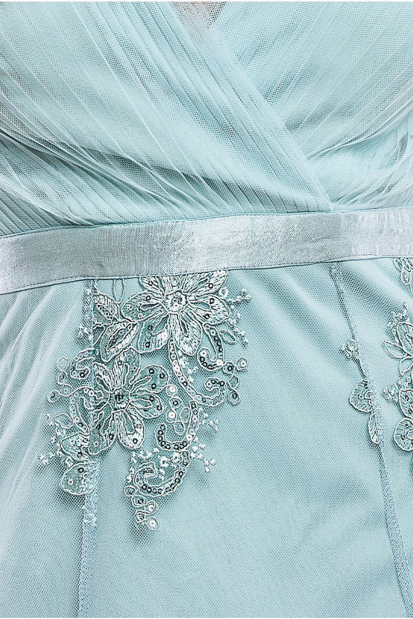 Pleated Satin Bodice High And Low Dress - Sage Green DR3337QZ