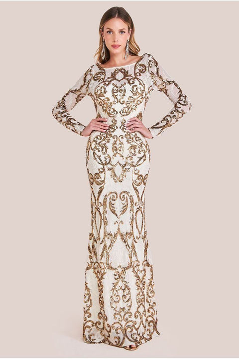 Sequin Cowl Back Maxi -  Cream by Goddiva