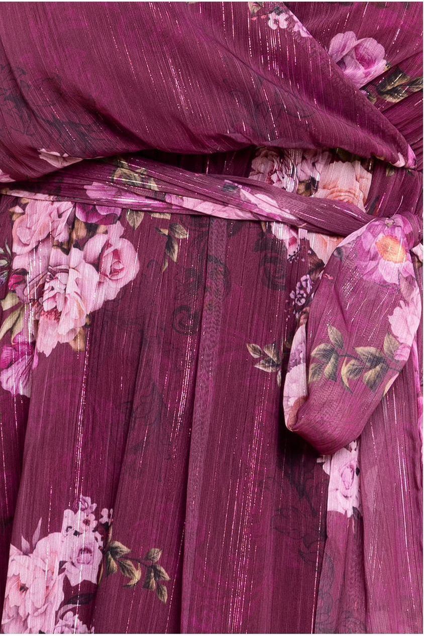 Floral Print Wrap Chiffon Midi Dress - Berry Floral DR3435PQZ