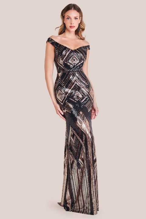 Geometric Sequin Sleeveless Maxi - Black by Goddiva