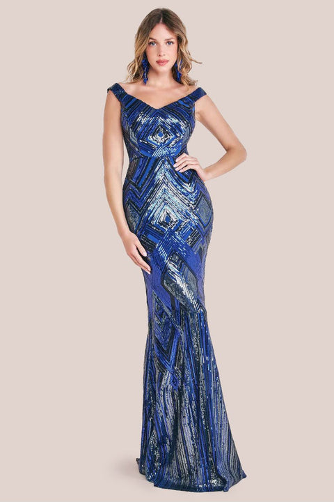 Geometric Sequin Sleeveless Maxi - Royal Blue by Goddiva