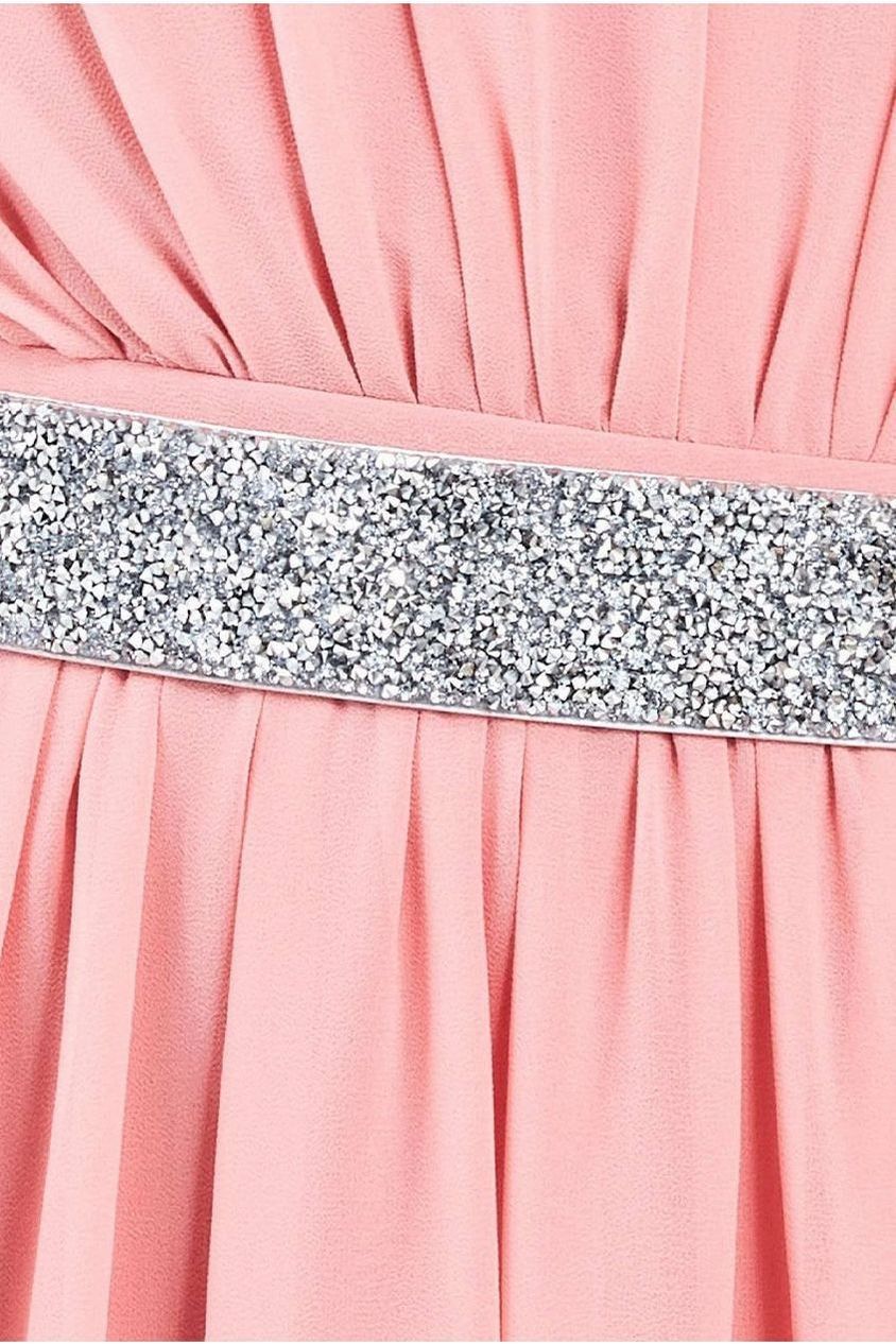 Chiffon Maxi With Embellished Belt - Peach DR3472