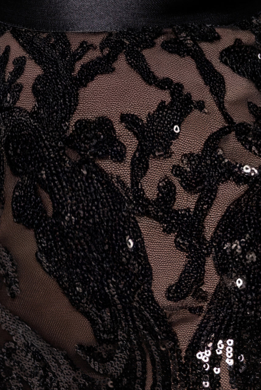 Sequin & Mesh Midi Dress - Black DR3476
