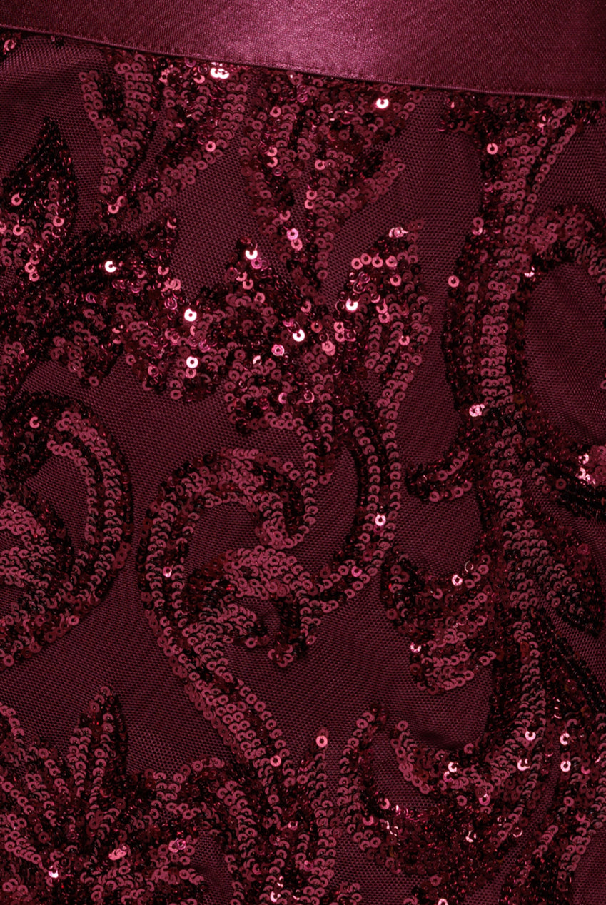 Sequin & Mesh Midi Dress - Burgundy DR3476