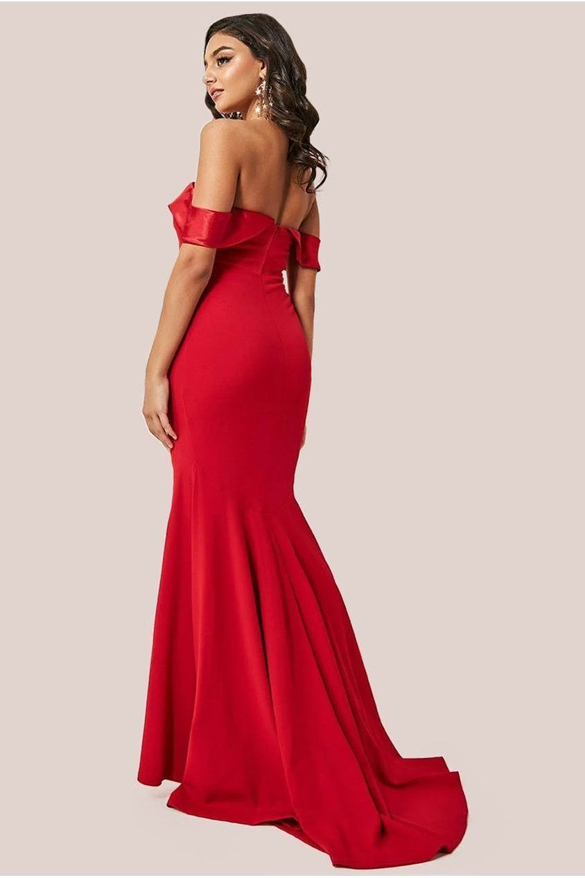 Satin Band Bandeau Maxi Dress - Red DR3477