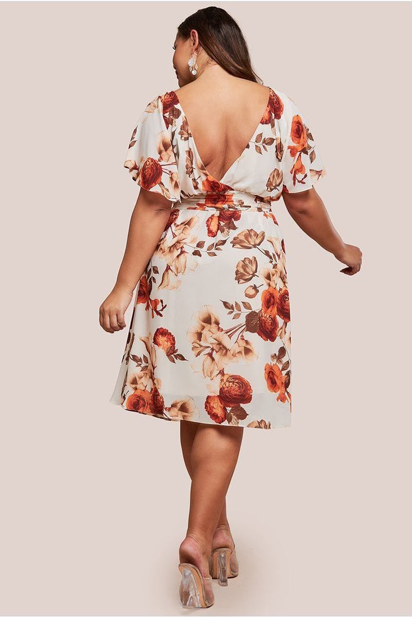 Wrap Back Flutter Sleeve Midi Dress - Beige DR3480P