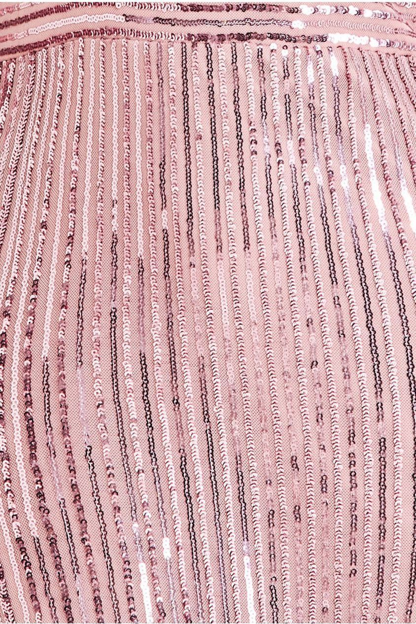 Long Sleeve Sequin V Wrap Maxi Dress - Blush DR3485