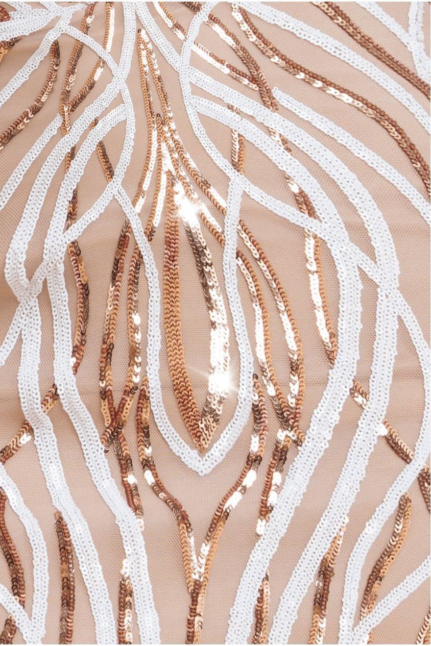 Long Sleeve Sequin Flame Maxi - Champagne DR3486