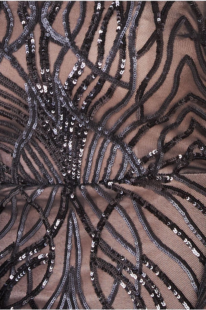 Long Sleeve Sequin Flame Maxi - Solid Black DR3486