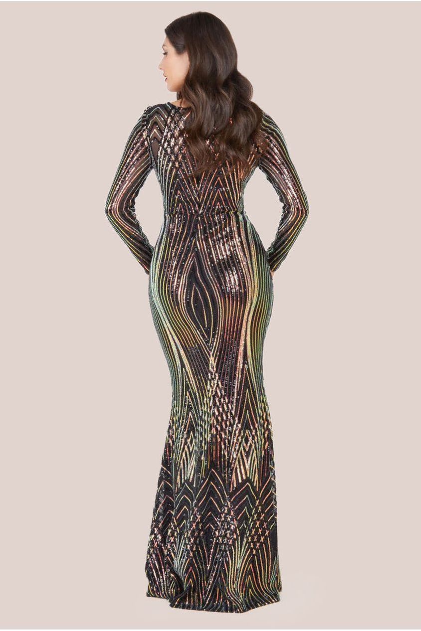 Two Toned V Neck Sequin Maxi - Black DR3494