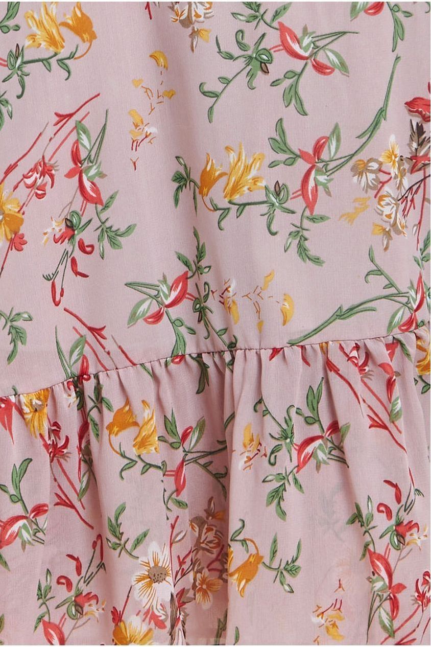 Wrap Flutter Sleeve Floral Midi Dress - Beige DR3500