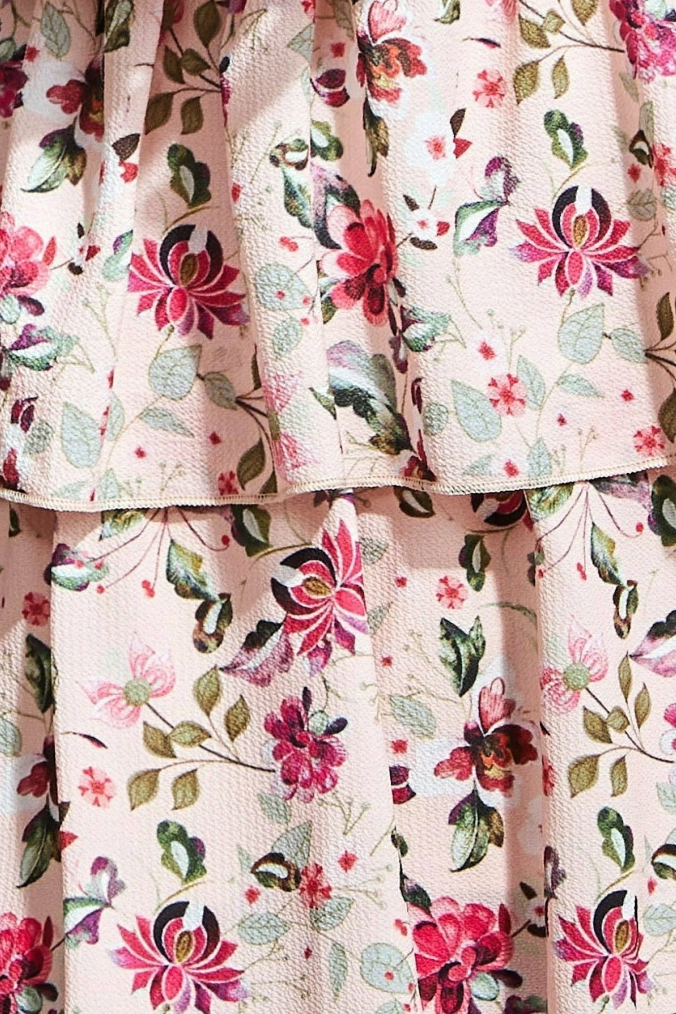 Layered Dipped Hem Floral Maxi - Beige DR3506