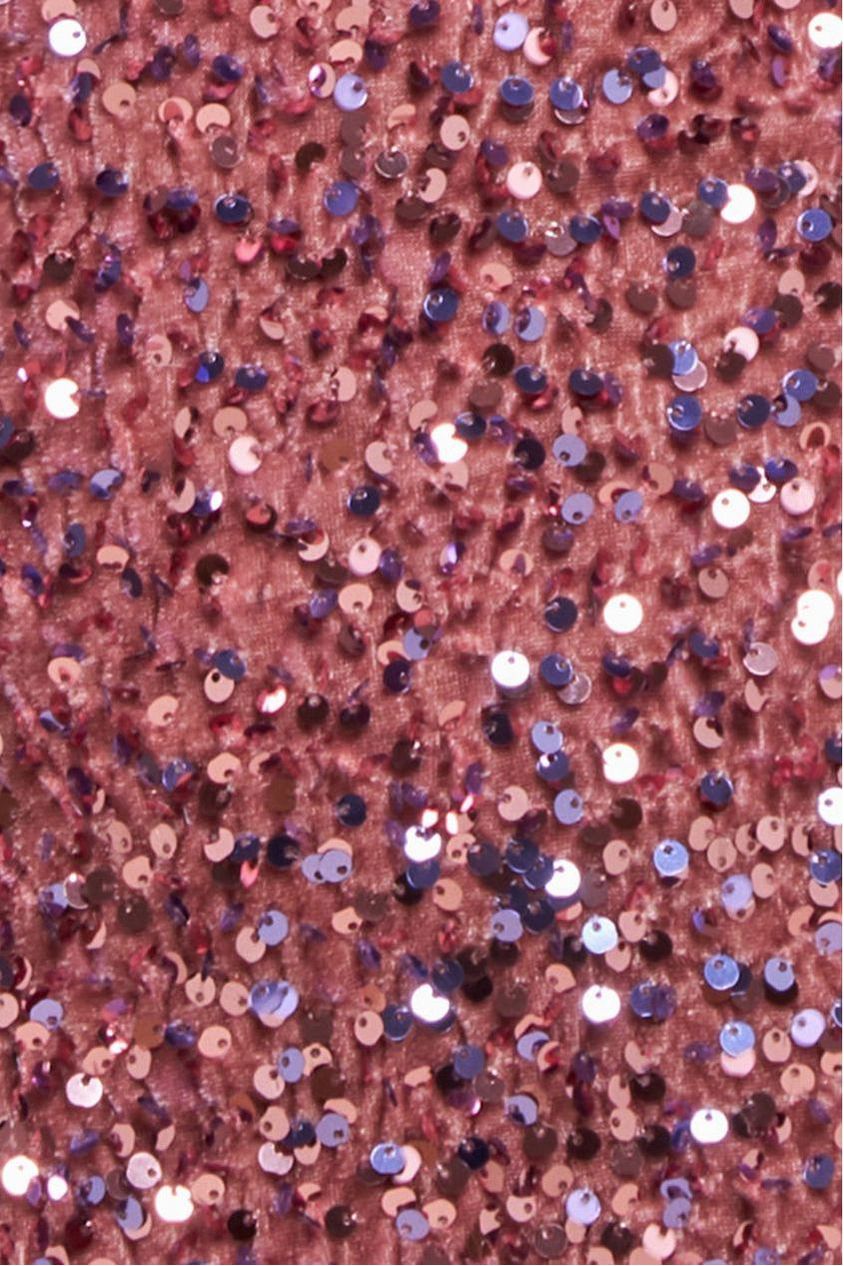 Multi Sequin & Velvet Bardot Maxi Dress - Blush Pink DR3512